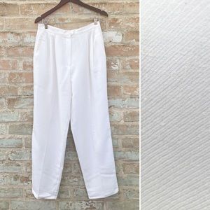 Vintage White Trousers 90s High Waist Pleated Tapered Twill Pants Mom